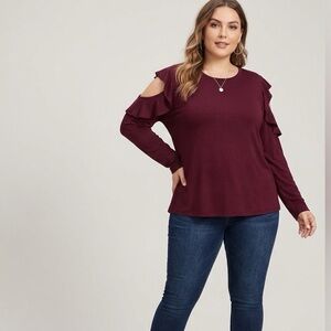 DG2 by Diane Gilman Cold-Shoulder Top with Ruffle | Size 2X